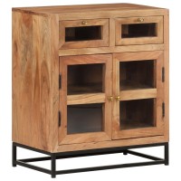 vidaXL Solid Acacia Wood Sideboard with Steel Base 236x138x276 Brown Industrial Design Storage Cabinet with 2 Shelves