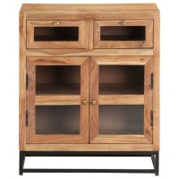 vidaXL Solid Acacia Wood Sideboard with Steel Base 236x138x276 Brown Industrial Design Storage Cabinet with 2 Shelves