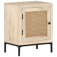 Vidaxl Solid Mango Wood And Natural Cane Bedside Cabinet - Rustic Brown, Rectangular, Ample Storage, Assembly Required - 15.7