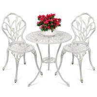 Best Choice Products 3Piece Outdoor Rustresistant Cast Aluminum Patio Bistro Set Wtulip Design Antique Finish White