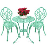 Best Choice Products 3Piece Outdoor Rustresistant Cast Aluminum Patio Bistro Set Wtulip Design Antique Finish Teal