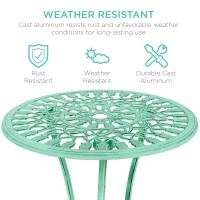 Best Choice Products 3Piece Outdoor Rustresistant Cast Aluminum Patio Bistro Set Wtulip Design Antique Finish Teal