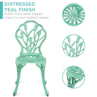 Best Choice Products 3Piece Outdoor Rustresistant Cast Aluminum Patio Bistro Set Wtulip Design Antique Finish Teal