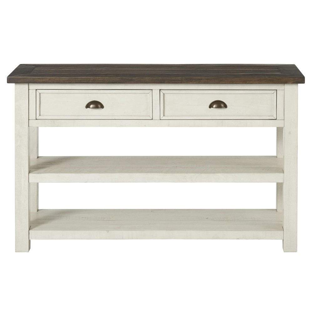 Martin Svensson Home Solid Wood, Consolesofa Table, Cream White With Brown Top