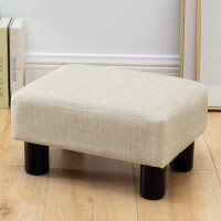Small Rectangle Foot Stool, Pu Leather Fabric Footrest Small Ottoman Stool With Non-Skid Plastic Legs, Modern Rectangle Footrest Small Step Stool Ottoman For Couch, Desk, Office, Living Room, Beige