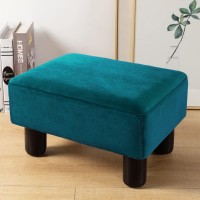 Small Rectangle Foot Stool, Velvet Fabric Footrest Small Ottoman Stool With Non-Skid Plastic Legs, Modern Rectangle Footrest Small Step Stool Ottoman For Couch, Desk, Office, Living Room, Teal