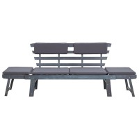 Vidaxl Patio Bench, Garden Bench With Adjustable Armrest, Outdoor Bench For Porch Courtyard Poolside Balcony, 2-In-1 Gray Solid Wood Acacia