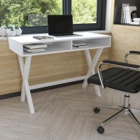 Home Office Writing Computer Desk with Open Storage Compartments Bedroom Desk for Writing and Work White