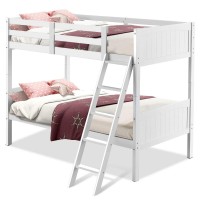 Dortala Twin Over Twin Bunk Beds, Wooden Bunk Bed With Wide Ladder, Safety High Guardrail, Convertable 2 Individual Twin Beds With Solid Wood Frame For Home, Dorm, White