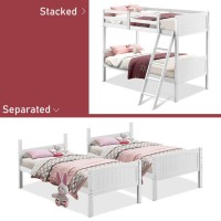 Dortala Twin Over Twin Bunk Beds, Wooden Bunk Bed With Wide Ladder, Safety High Guardrail, Convertable 2 Individual Twin Beds With Solid Wood Frame For Home, Dorm, White