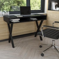 Home Office Writing Computer Desk with Open Storage Compartments Bedroom Desk for Writing and Work Black