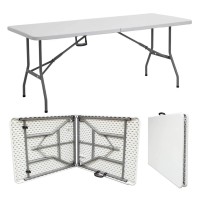 Amazing For Less 8Ft Folding Table White Plastic Folding Table Portable Long Foldable Tables Indoor Outdoor Picnic Camping Fold