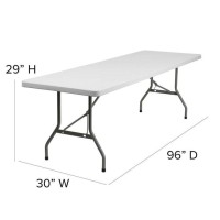 Amazing For Less 8Ft Folding Table White Plastic Folding Table Portable Long Foldable Tables Indoor Outdoor Picnic Camping Fold