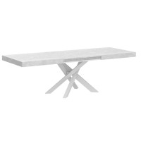 Mobili Fiver, Emma 63(94,5) X35,4 In Extendable Table, Concrete Effect, White With White Crossed Legs, For 6-10 People, Expandable Dining Table For Kitchen, Living Room, Italian Furniture