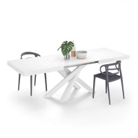 Mobili Fiver, Emma 63(94,5) X35,4 In Extendable Table, Concrete Effect, White With White Crossed Legs, For 6-10 People, Expandable Dining Table For Kitchen, Living Room, Italian Furniture