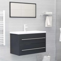 Vidaxl Bathroom Cabinet 2 Piece, Bathroom Vanity Bathroom Cupboard, Linen Cabinet, Bathroom Storage Cabinet, Modern, Gray Engineered Wood