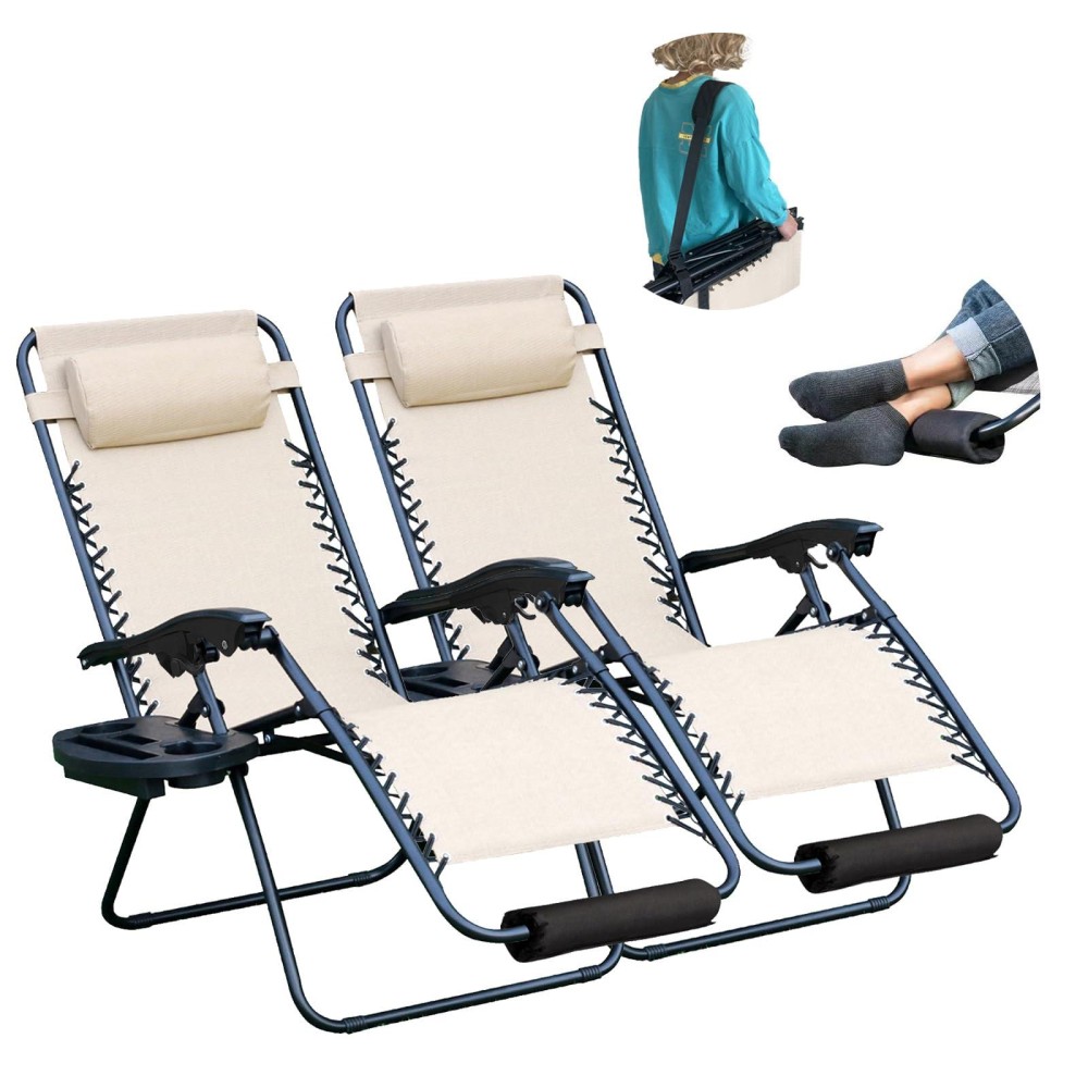 Yomifun Zero Gravity Chairs Set Of Two Lawn Chair Folding Recliner Lounge Chair Everything Included With Padded Head Pillow