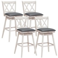 Costway Bar Stool Set Of 4, 360 Swivel Bar Height 29.5 Inch Bar Stool With Foot Rest Upholstered Cushion & Ergonomic Backrest, Sturdy Frame, For Pub, Restaurant, Home (4, Antique White + Grey)