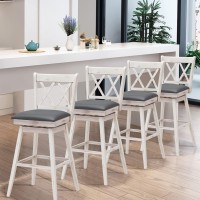 Costway Bar Stool Set Of 4, 360 Swivel Bar Height 29.5 Inch Bar Stool With Foot Rest Upholstered Cushion & Ergonomic Backrest, Sturdy Frame, For Pub, Restaurant, Home (4, Antique White + Grey)