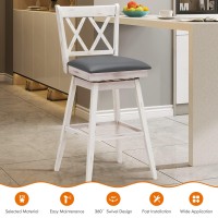 Costway Bar Stool Set Of 4, 360 Swivel Bar Height 29.5 Inch Bar Stool With Foot Rest Upholstered Cushion & Ergonomic Backrest, Sturdy Frame, For Pub, Restaurant, Home (4, Antique White + Grey)