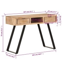 vidaXL Desk, Computer Desk with 2 Drawers, Home Office Desk with Live Edges, Writing Table Workstation, Industrial, Solid Wood Acacia