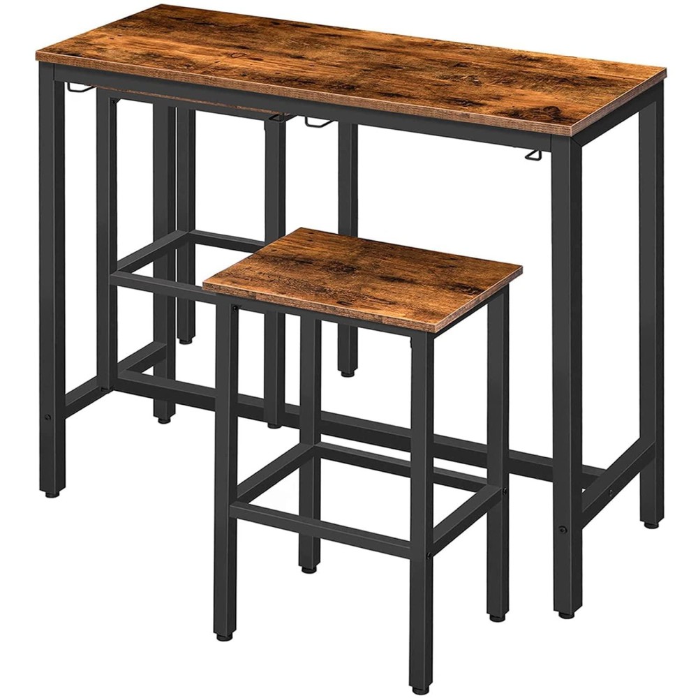 Hoobro Bar Table Set, Pub Tables Bar Height With Stools Set Of 2, Bar Chairs Under Counter Height Table For Small Spaces, Industrial Dining Table Sets For Kitchen, Living Room, Parties Bf54Bt01