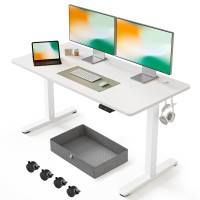 Fezibo 63 X 24 Inches Standing Desk With Drawer, Adjustable Height Electric Stand Up Desk With Storage, Sit Stand Home Office Desk, Ergonomic Computer Desk, White