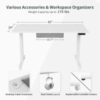 Fezibo 63 X 24 Inches Standing Desk With Drawer, Adjustable Height Electric Stand Up Desk With Storage, Sit Stand Home Office Desk, Ergonomic Computer Desk, White