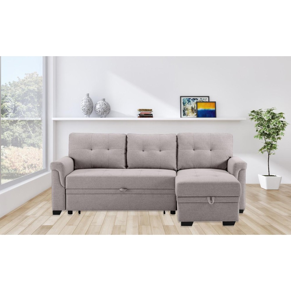 Destiny Light Gray Linen Reversible Sleeper Sectional Sofa with Storage Chaise