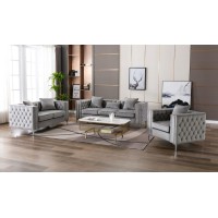 Lorreto Gray Velvet Fabric Sofa Loveseat Chair Living Room Set