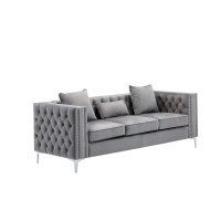 Lorreto Gray Velvet Fabric Sofa Loveseat Chair Living Room Set