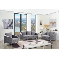 Sofia Gray Velvet Fabric Sofa Loveseat Chair Living Room Set