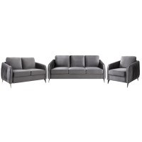 Hathaway Gray Velvet Fabric Sofa Loveseat Chair Living Room Set