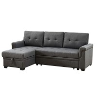 Lilola Home Hunter Dark Gray Linen Reversible Sleeper Sectional Sofa With Storage Chaise