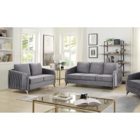 Hathaway Gray Velvet Fabric Sofa Loveseat Living Room Set