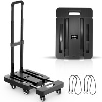 Ronlap Folding Hand Truck, Foldable Dolly Cart For Moving, 500Lbs Heavy Duty Luggage Cart, Portable Platform Cart Collapsible Dolly With 6 Wheels & 2 Ropes For Travel House Office Moving, Black