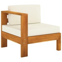 Vidaxl Solid Acacia Wood Middle Sofa With Armrest And Cream White Cushions - Weather-Resistant Outdoor Furniture