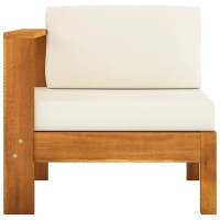 Vidaxl Solid Acacia Wood Middle Sofa With Armrest And Cream White Cushions - Weather-Resistant Outdoor Furniture