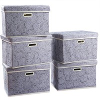 Prandom Large Storage Boxes With Lids 5Pack Fabric Decorative Storage Bins Cubes Organizer Containers Baskets With Handles Fo