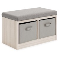 Signature Design by Ashley Blariden Upholstered Storage Bench with Removable Baskets, Gray