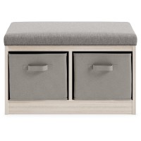 Signature Design by Ashley Blariden Upholstered Storage Bench with Removable Baskets, Gray