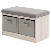 Signature Design by Ashley Blariden Upholstered Storage Bench with Removable Baskets, Gray