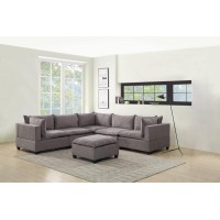 Madison Light Gray Fabric 6 Piece Modular Sectional Sofa with Ottoman