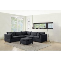 Madison Dark Gray Fabric 6 Piece Modular Sectional Sofa With Ottoman