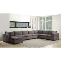 Madison Light Gray Fabric 8 Piece Modular Sectional Sofa Chaise