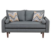 Mia Midcentury Modern Gray Linen Loveseat Couch With Usb Charging Ports Pillows