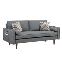 Mia Mid-Century Modern Gray Linen Sofa and Loveseat Living Room Set with USB Charging Ports & Pillows