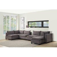 Madison Light Gray Fabric 7-Piece Modular Sectional Sofa Chaise with USB Storage Console Table