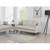 Abella Mid-Century Modern Beige Woven Fabric Sofa Couch with USB Charging Ports & Pillows