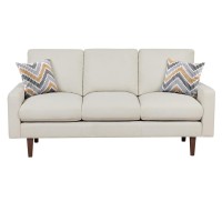 Abella Mid-Century Modern Beige Woven Fabric Sofa Couch with USB Charging Ports & Pillows